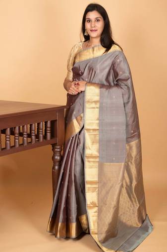 Steel grey butta pure kanjivaram silk saree