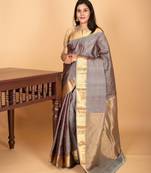 Steel grey butta pure kanjivaram silk saree