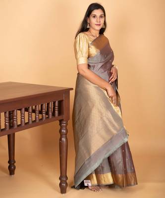 Steel grey butta pure kanjivaram silk saree 3