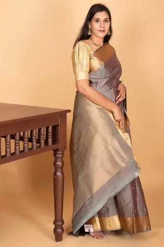 Steel grey butta pure kanjivaram silk saree