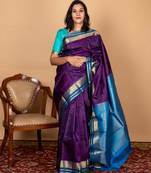 Blue and purple kanjivaram silk saree