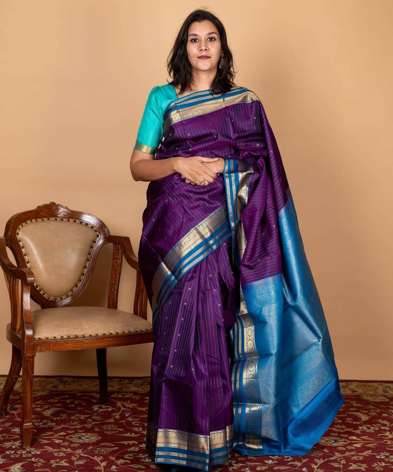 Blue and purple kanjivaram silk saree