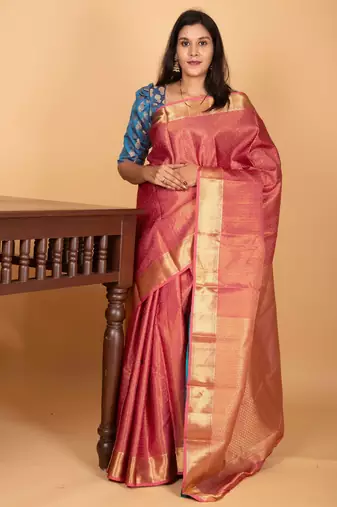 Candy pink and aqua blue tissue pure kanjivaram silk saree