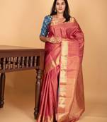 Candy pink and aqua blue tissue pure kanjivaram silk saree