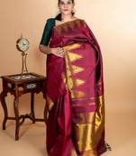 Maroon temple border kanjipuram silk saree