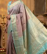 Dusky rose and ice blue soft silk saree