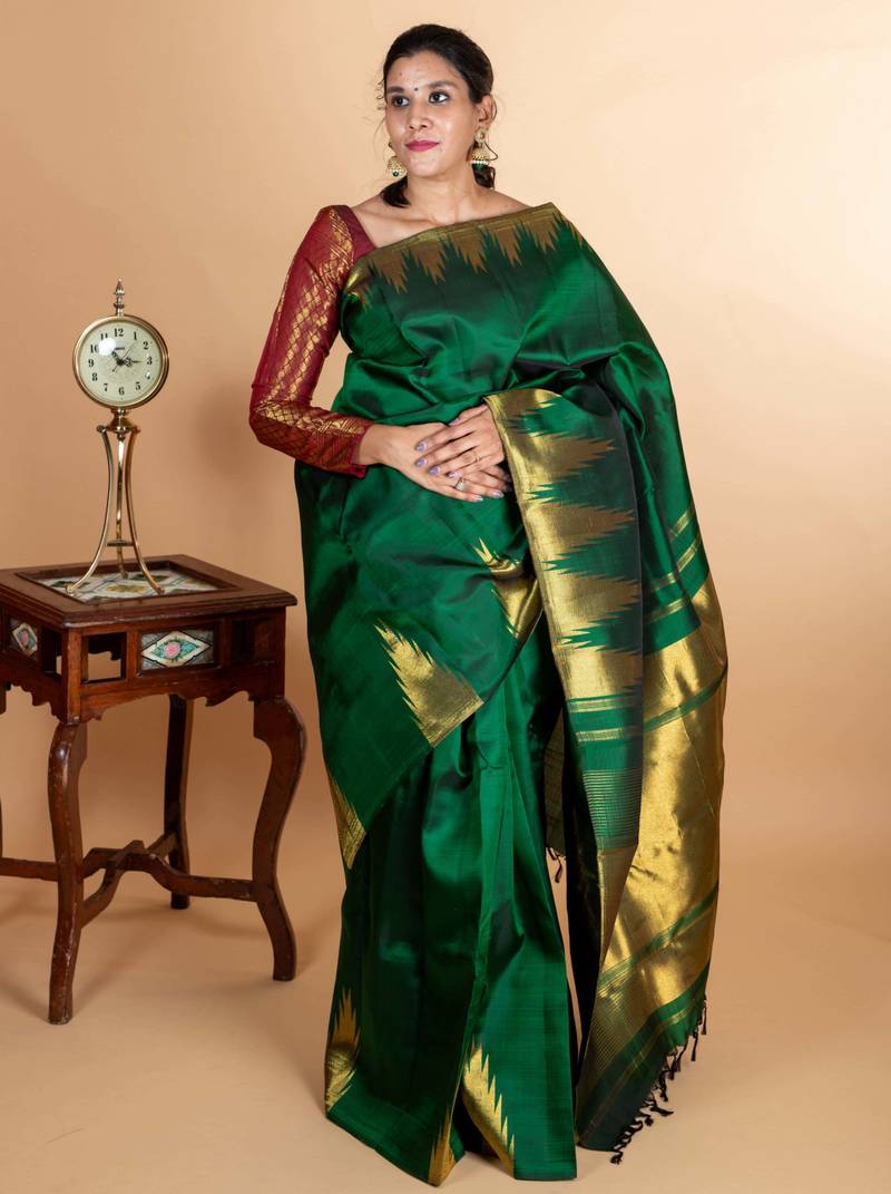 Green temple border kanjipuram silk saree