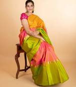 Earthy green-yellow two tone saree