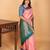 Paneer rose pink and peacock blue small border kanchi pure silk saree