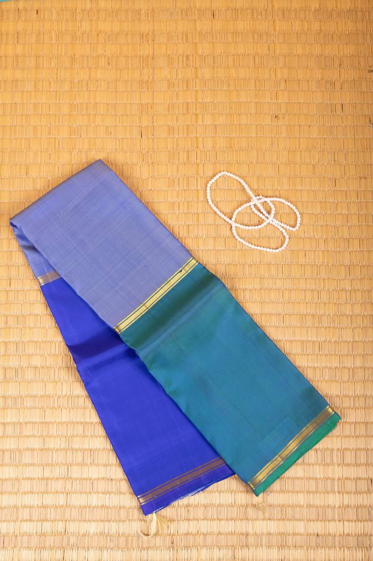 Blue light blue and teal blue mubbagam pure kanchi silk saree