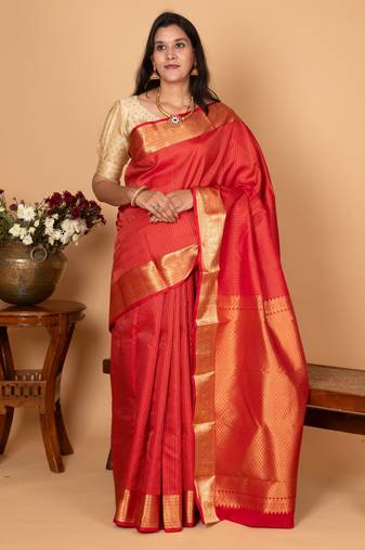 Chilli red pure kanjivaram silk saree