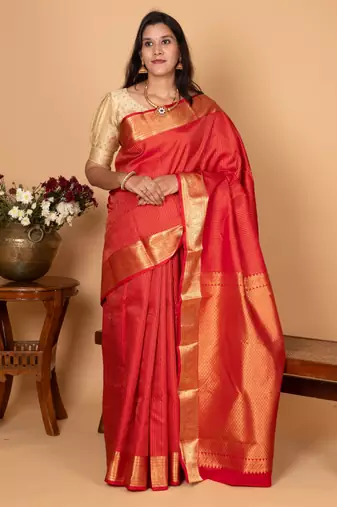 Chilli red pure kanjivaram silk saree