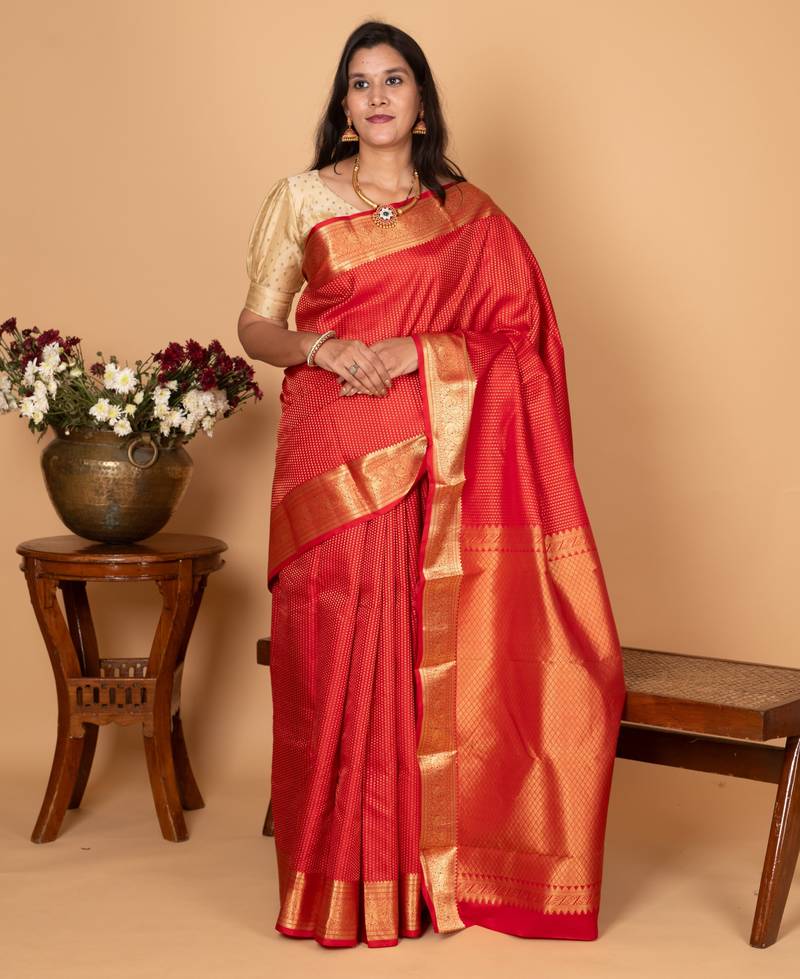 Chilli red pure kanjivaram silk saree