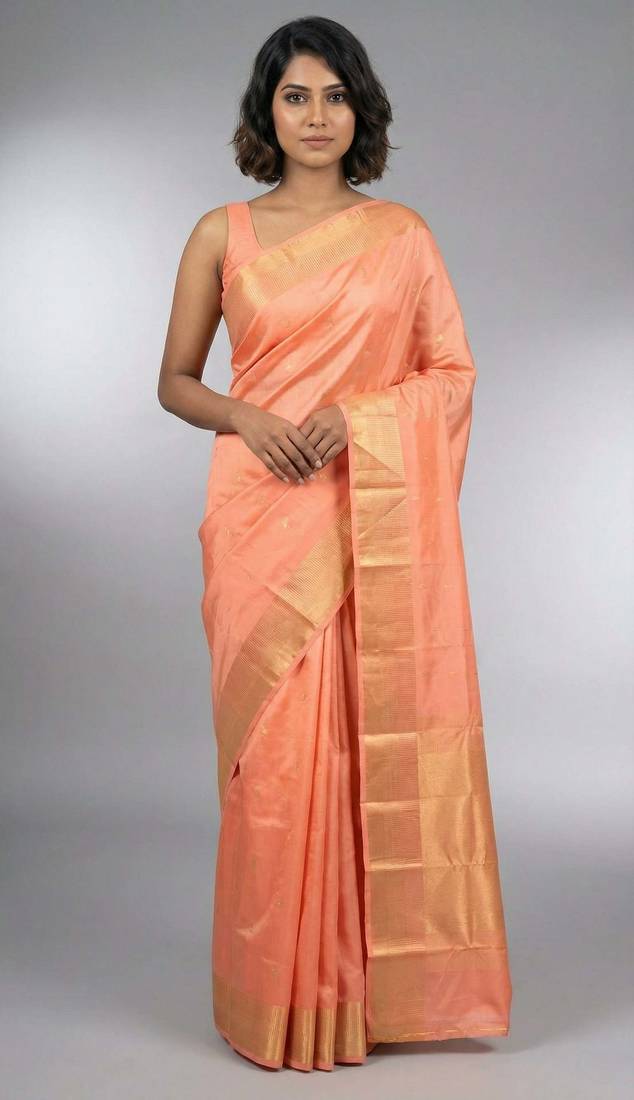Salmon peach silk saree