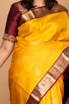 Yellow and maroon pure silk saree 2