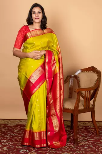 Green saree with red blouse