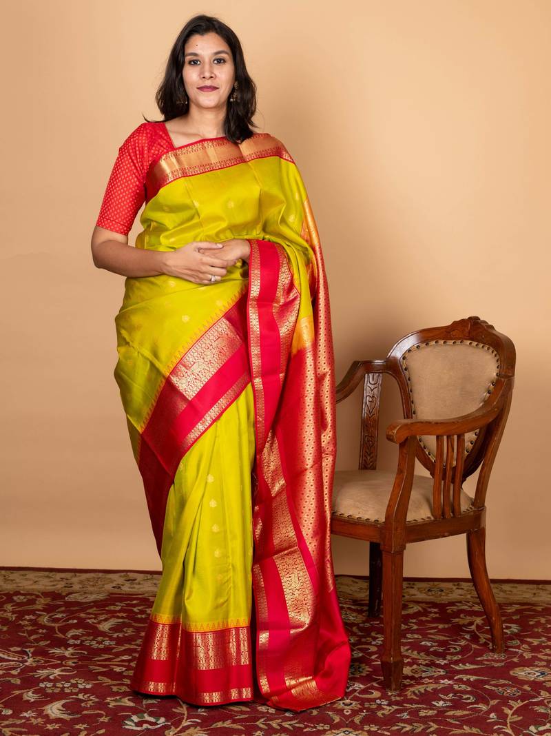 Green saree with red blouse