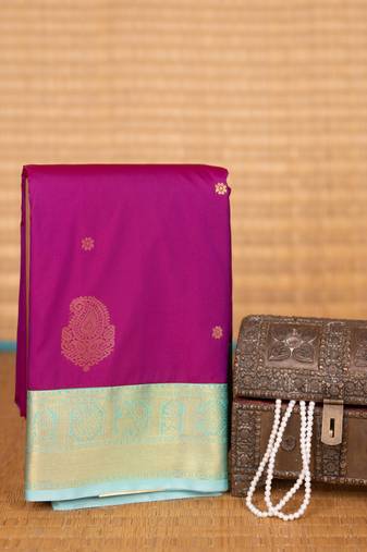 Orchid purple and pastel blue kanchi semi silk saree