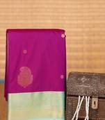 Orchid purple and pastel blue kanchi semi silk saree