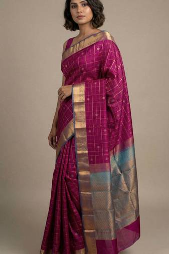 Orchid purple and dual tone blue pure touch silk saree