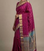 Orchid purple and dual tone blue pure touch silk saree