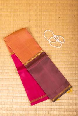 orange and maroon  mubbagam pure kanchi silk saree 1