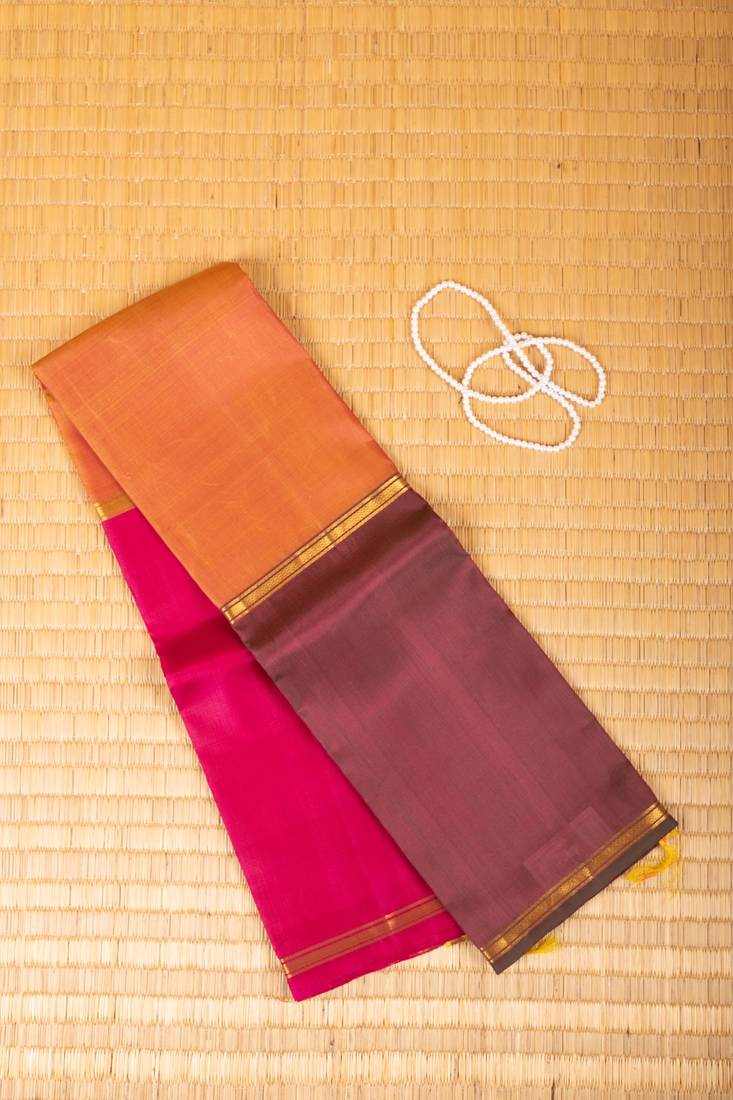 orange and maroon  mubbagam pure kanchi silk saree