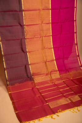orange and maroon  mubbagam pure kanchi silk saree 2
