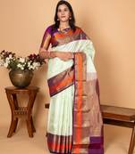 Pastel green and mulberry purple pure kanjivaram silk saree