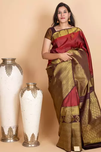 Rust red kanjivaram silk saree