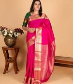 Rose brocade blouse pure kanchi silk saree