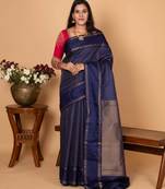 Royal blue pure kanjivaram silk saree