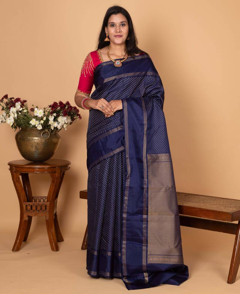 Royal blue pure kanjivaram silk saree