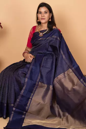 Royal blue kanjivaram silk saree with blouse