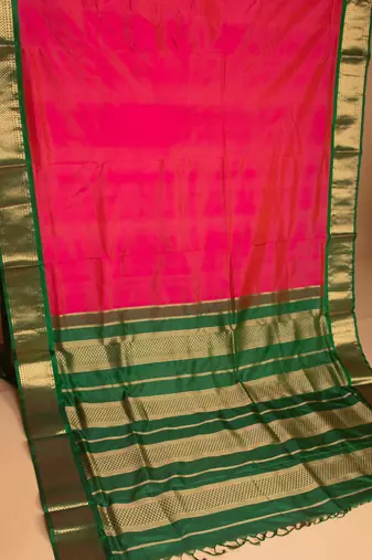 Dual tone pink 9 yard silk saree with blouse