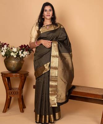 Black pure kanjivaram silk saree 1