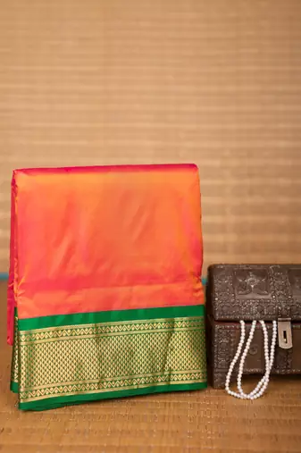 Dual tone orange 9 yard pure silk saree