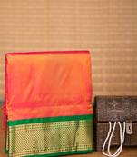 Dual tone orange 9 yard pure silk saree