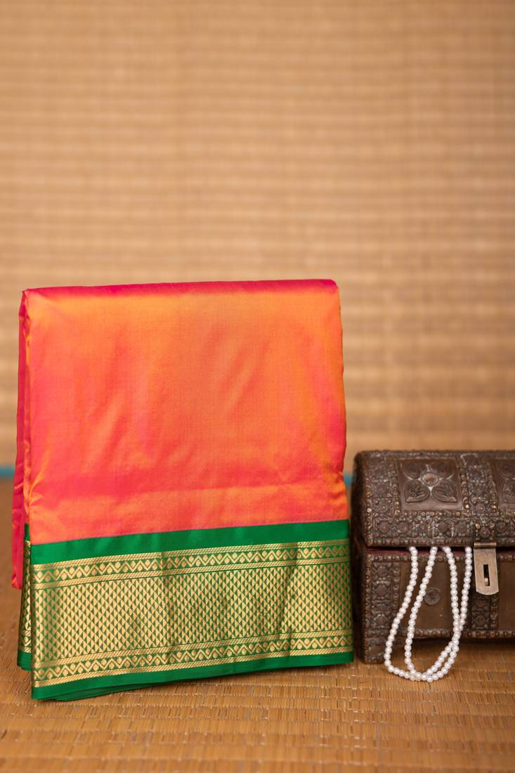 Dual tone orange 9 yard pure silk saree