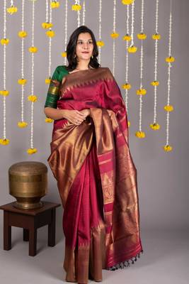 Maroon and gold saree 1