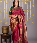 Maroon and gold saree