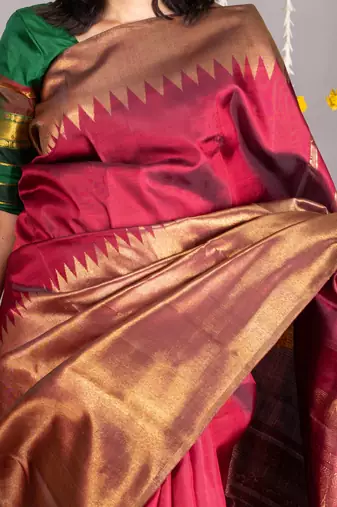 Maroon and gold saree with blouse