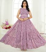 Women mauve paisley printed sleeveless round neck maxi dress