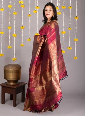 Maroon and gold saree 3