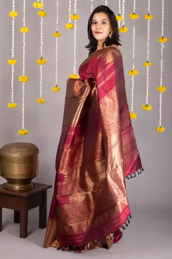 Maroon and gold saree with blouse