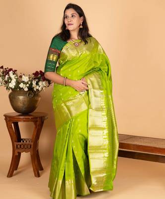 Green kalyana oorvalam pure kanchi silk saree 1