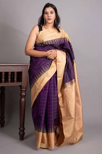 Plum purple and latte pure kanjivaram silk saree