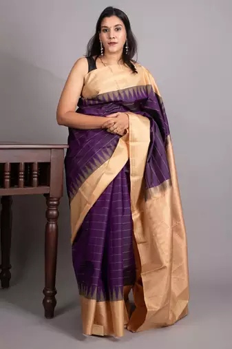 Plum purple and latte pure kanjivaram silk saree