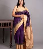 Plum purple and latte pure kanjivaram silk saree