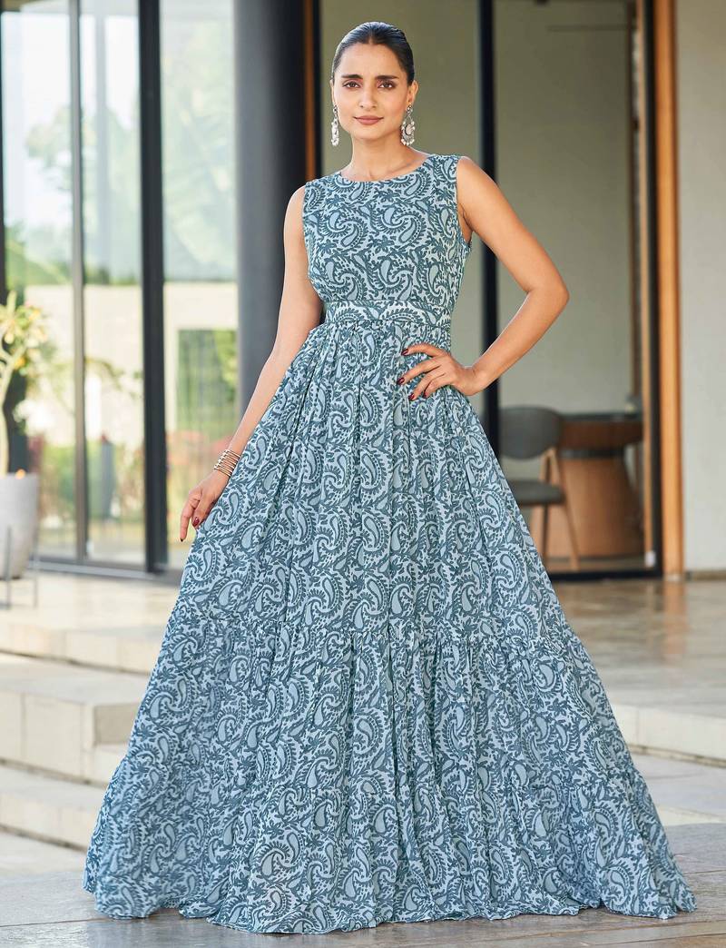 Women grey paisley printed sleeveless round neck maxi dress